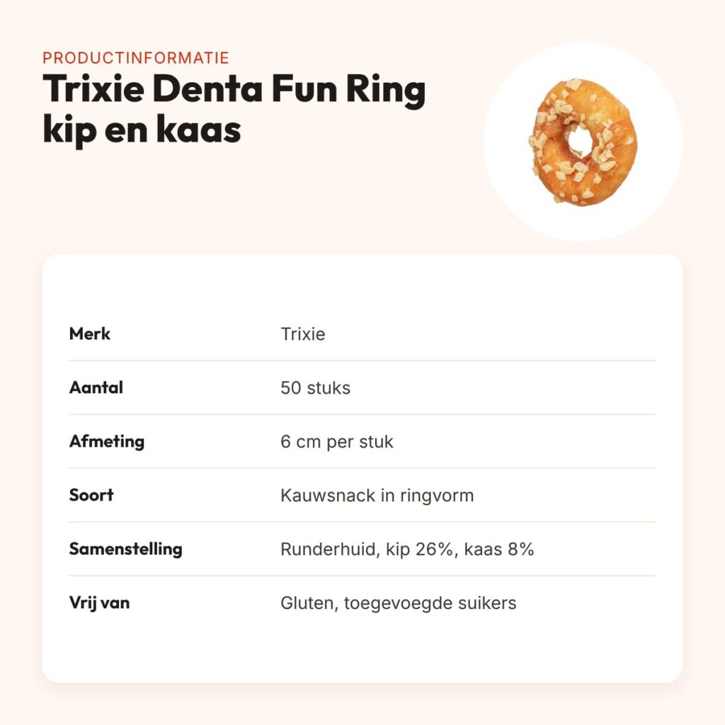 Trixie Denta Fun Ring 6 cm – runderhuid met kip en kaas, 50 stuks – productinformatie