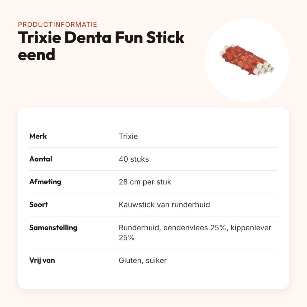 Trixie Denta Fun Stick 28 cm – runderhuid met eend en kippenlever, 40 stuks – productinformatie