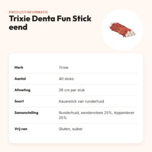 Trixie Denta Fun Stick 28 cm – runderhuid met eend en kippenlever, 40 stuks – productinformatie