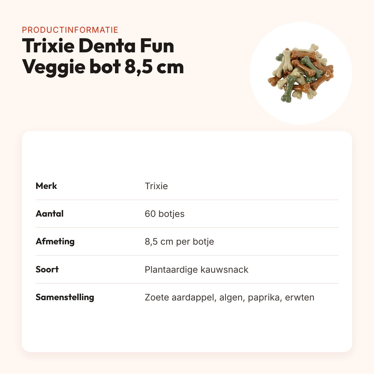 Trixie Denta Fun Veggie bot 8,5 cm – plantaardige kauwsnack, 60 stuks – productinformatie