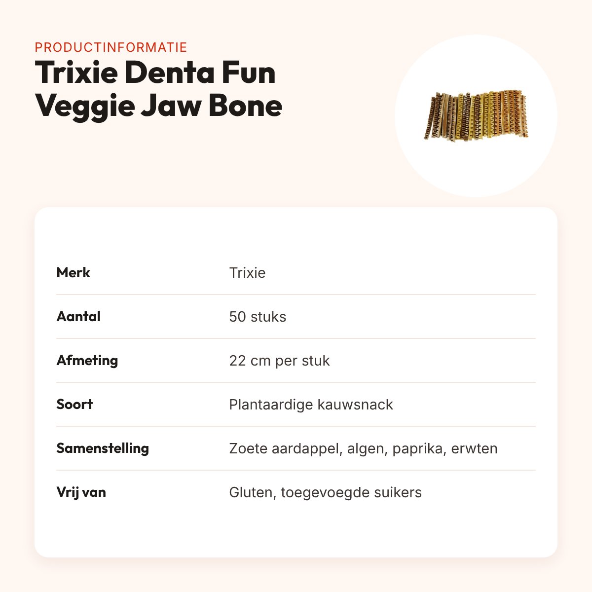 Trixie Denta Fun Veggie Jaw Bone 22 cm – plantaardige kauwsnack, 50 stuks – productinformatie