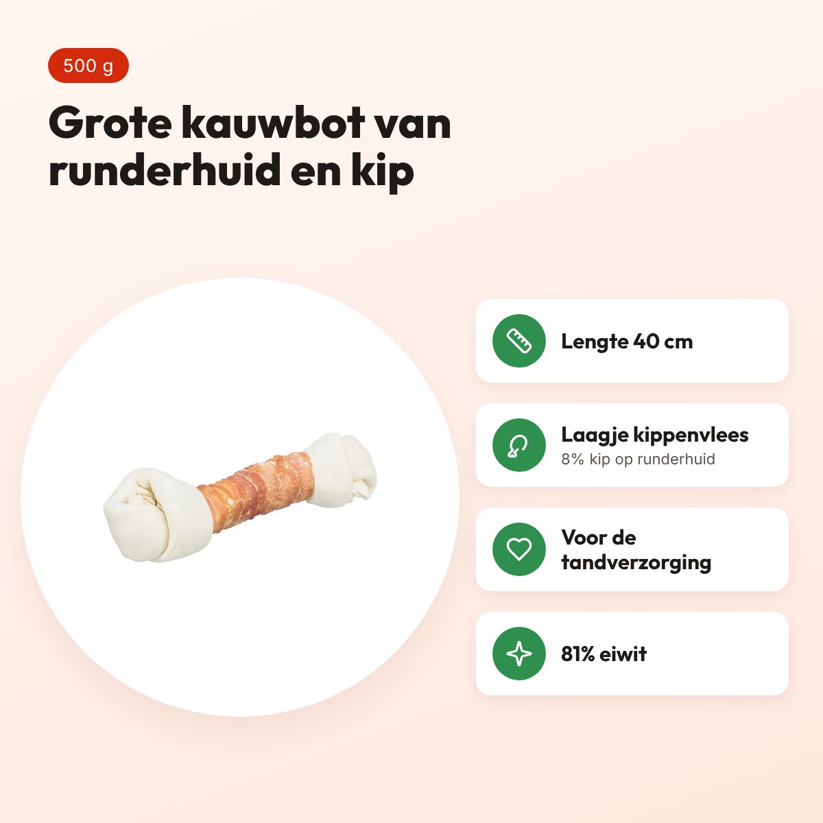 Trixie Dentafun Chicken Chewbot kauwbot runderhuid en kip 40 cm 500 g – voordelen