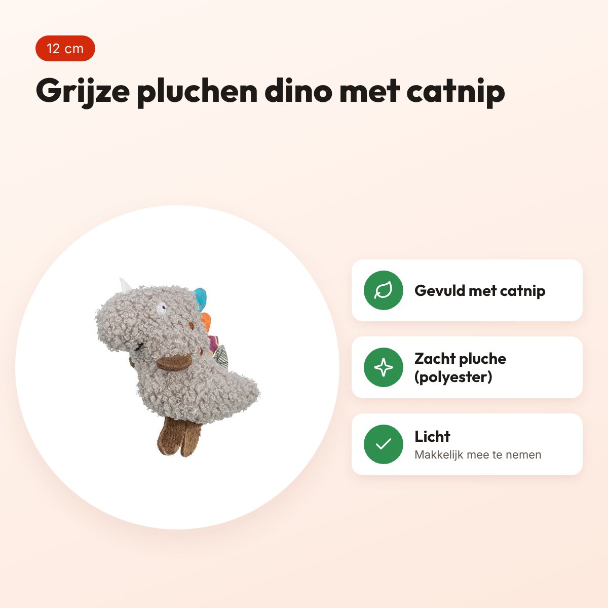 Trixie dino van pluche met catnip 12 cm – grijs – voordelen