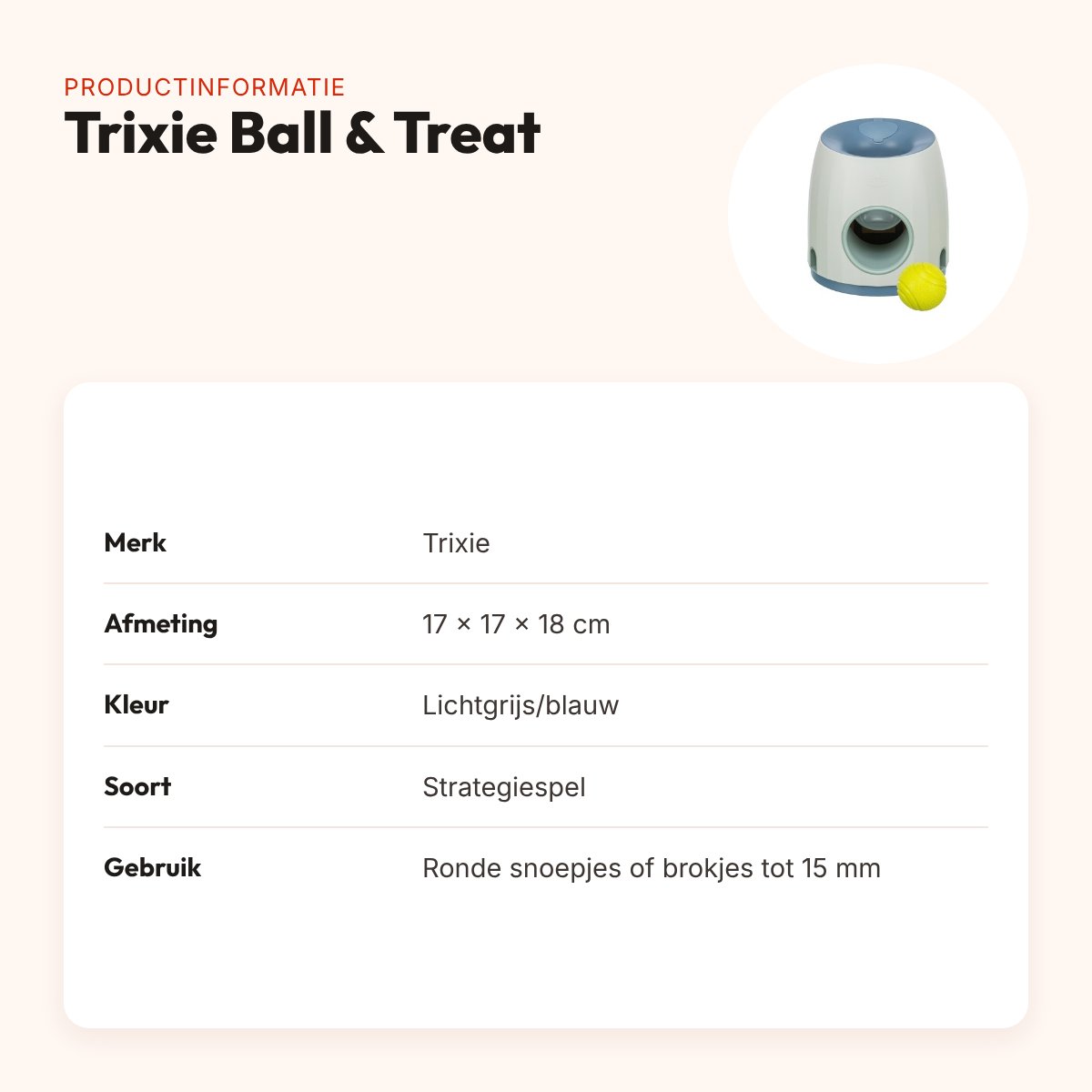 Trixie Dog Activity strategiespel Ball & Treat 17 x 17 x 18 cm – lichtgrijs – productinformatie