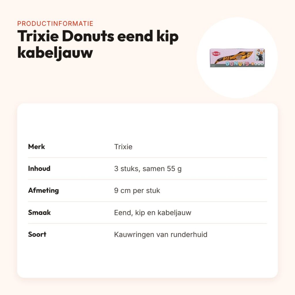 Trixie Donuts kauwsnack eend, kip en kabeljauw 9 cm – 3 stuks, 55 g – productinformatie