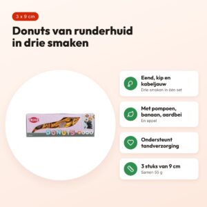 Trixie Donuts kauwsnack eend, kip en kabeljauw 9 cm – 3 stuks, 55 g – voordelen