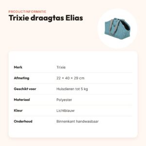 Trixie draagtas Elias lichtblauw 22 x 40 x 29 cm – tot 5 kg – productinformatie