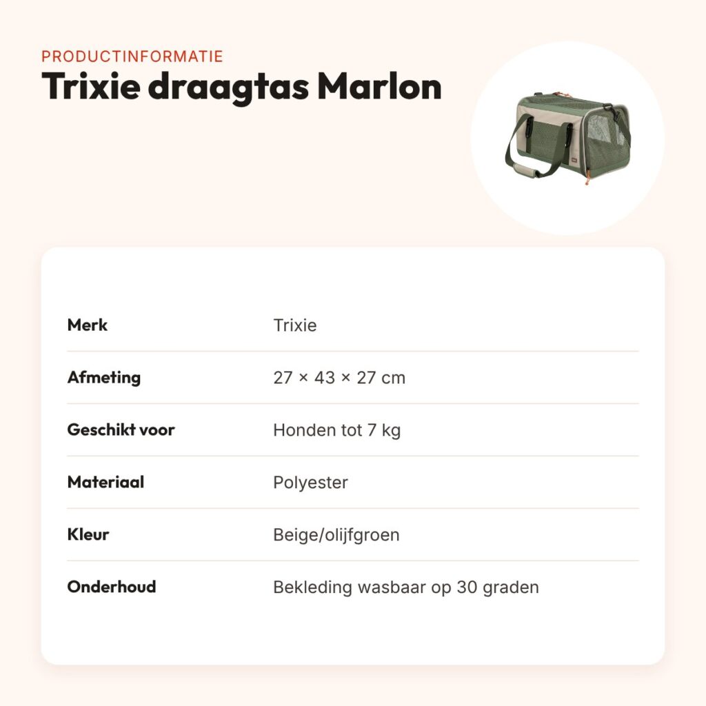 Trixie draagtas Marlon beige/olijfgroen 27 x 43 x 27 cm – tot 7 kg – productinformatie