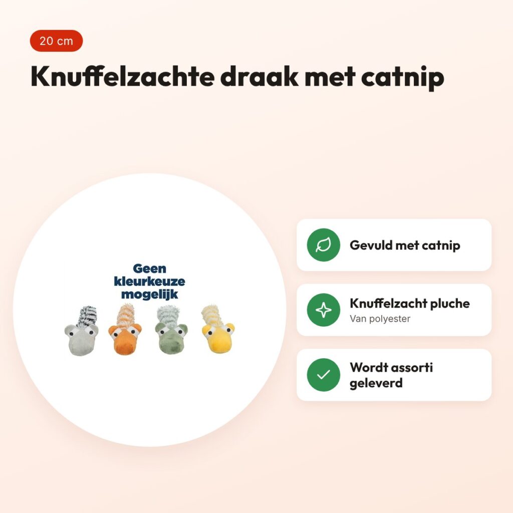 Trixie draak van pluche met catnip 20 cm – kattenspeelgoed, assorti – voordelen