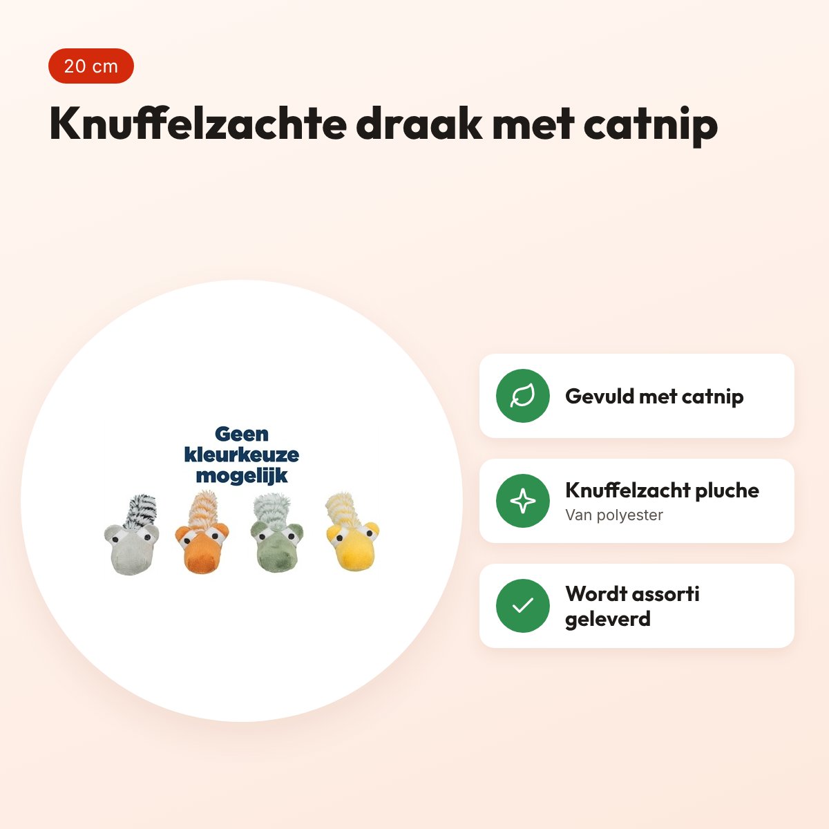 Trixie draak van pluche met catnip 20 cm – kattenspeelgoed, assorti – voordelen
