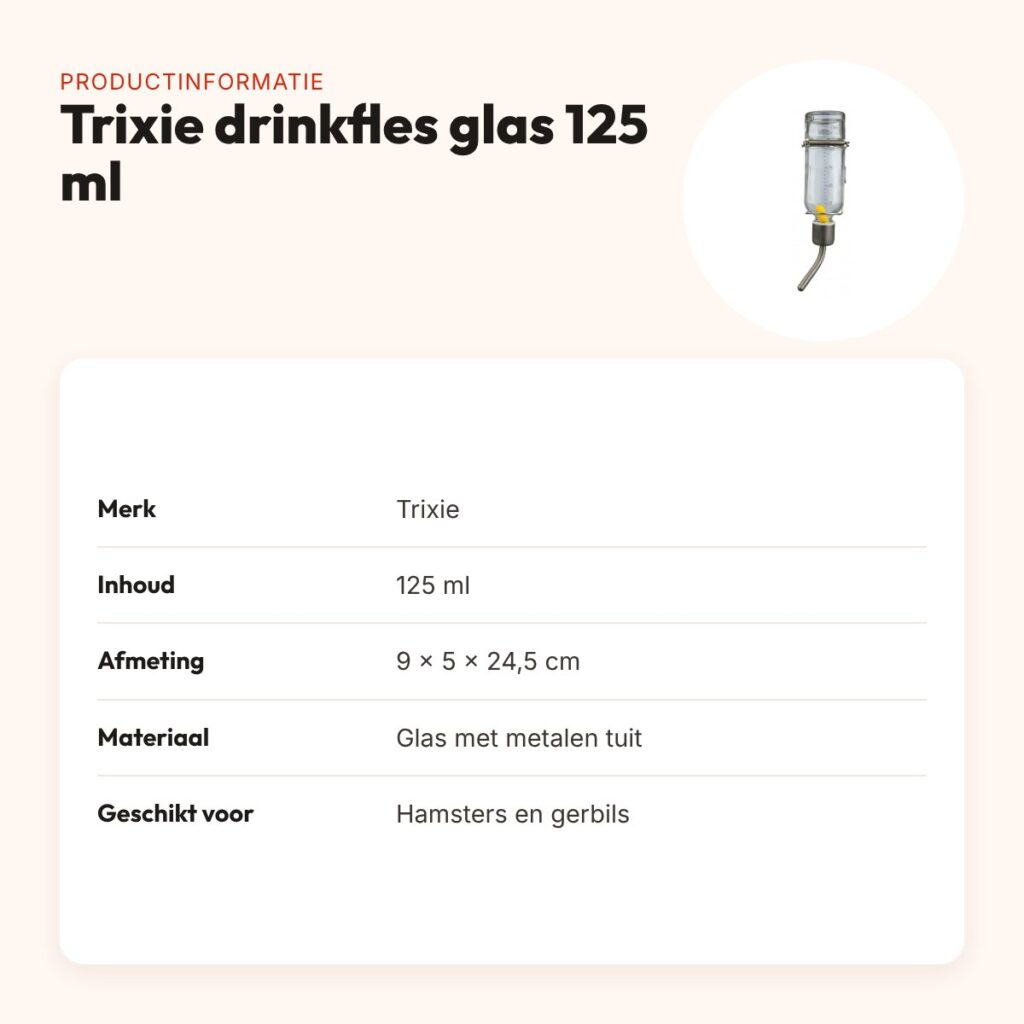 Trixie drinkfles glas 125 ml – hamsters en gerbils, lekvrij – productinformatie