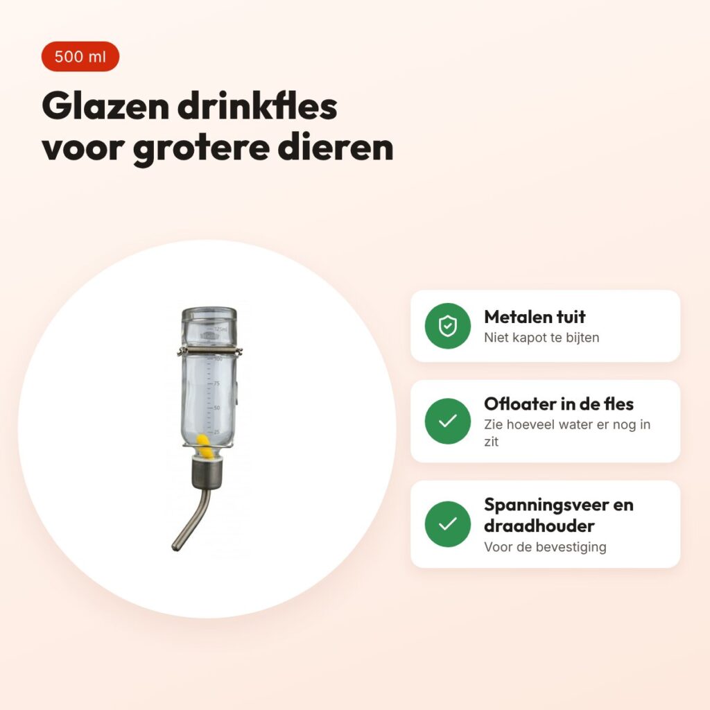 Trixie drinkfles glas 500 ml – konijnen en chinchilla's, lekvrij – voordelen