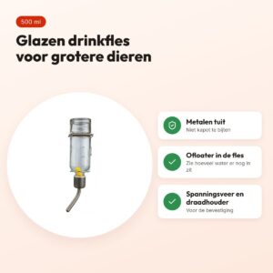 Trixie drinkfles glas 500 ml – konijnen en chinchilla's, lekvrij – voordelen
