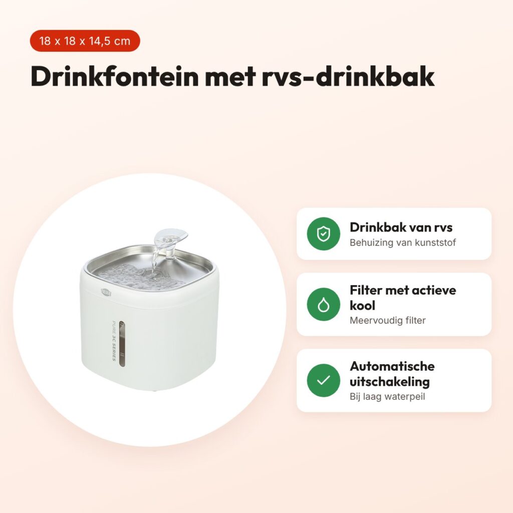 Trixie drinkfontein Aqua Pure kunststof/rvs wit 18 x 18 x 14,5 cm – voordelen