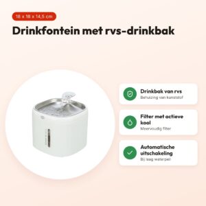 Trixie drinkfontein Aqua Pure kunststof/rvs wit 18 x 18 x 14,5 cm – voordelen