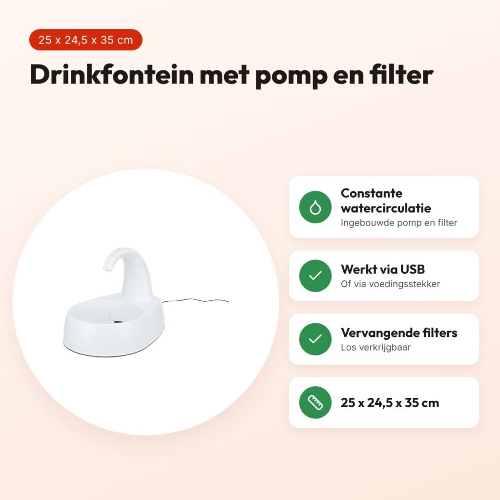 Trixie drinkfontein Curved Stream wit 2,6 liter – kunststof, met USB – voordelen