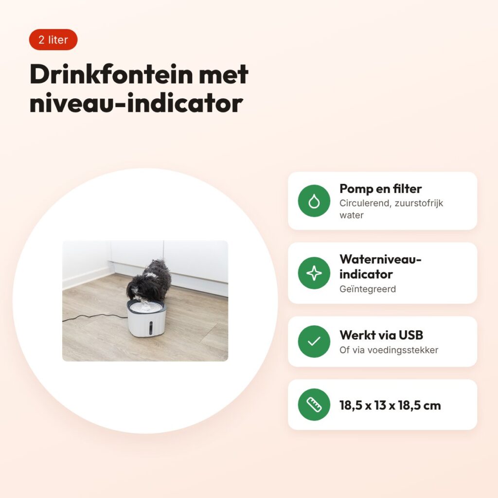 Trixie drinkfontein Flower wit/grijs 2 liter – kunststof, met USB – voordelen