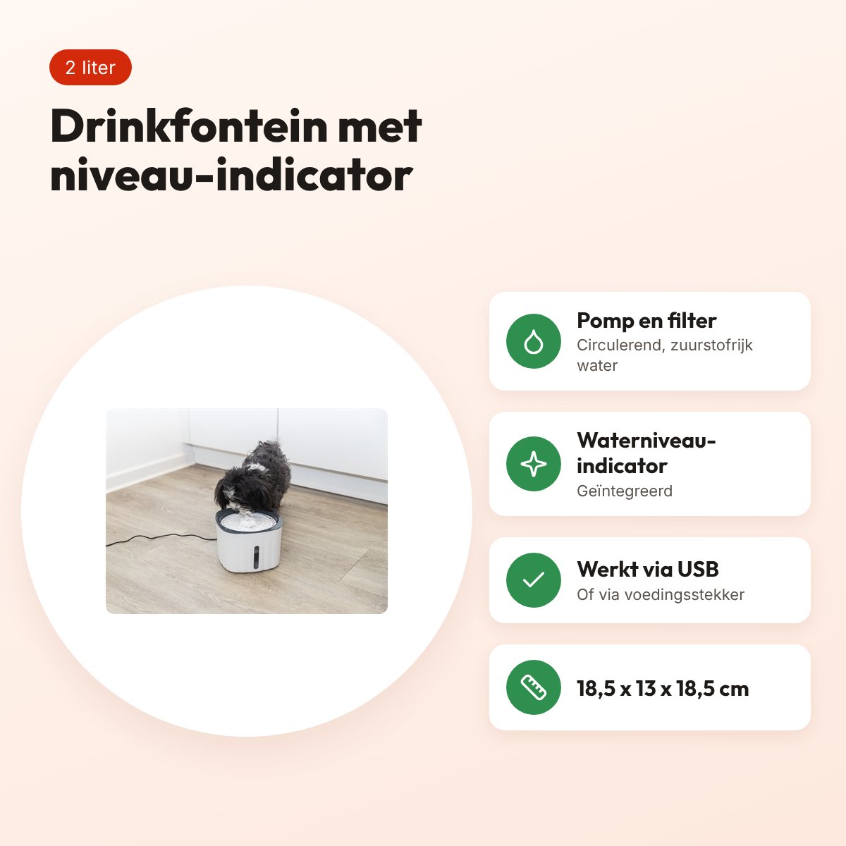 Trixie drinkfontein Flower wit/grijs 2 liter – kunststof, met USB – voordelen