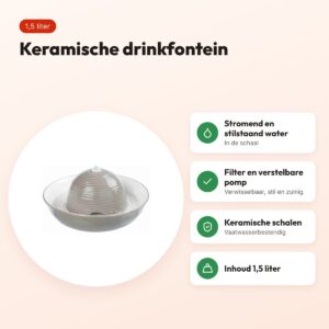 Trixie drinkfontein Vital Flow keramiek grijs/wit 1,5 liter – voordelen
