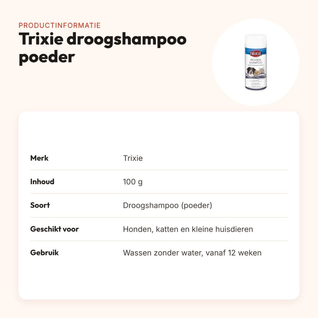 Trixie droogshampoo poeder 100 g – voor honden, katten en kleine huisdieren – productinformatie