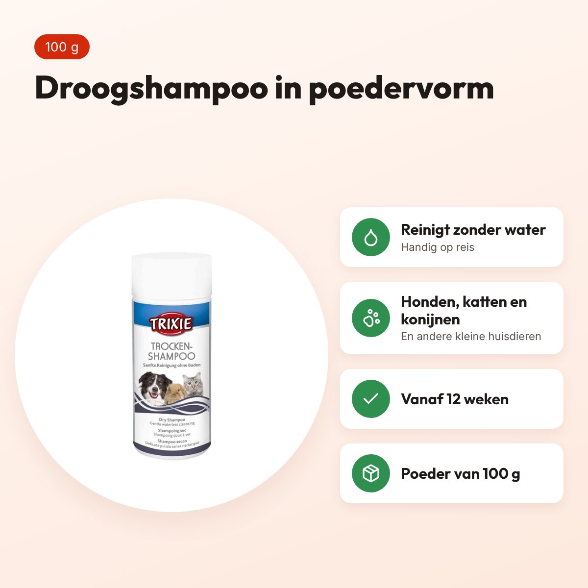 Trixie droogshampoo poeder 100 g – voor honden, katten en kleine huisdieren – voordelen