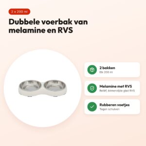Trixie dubbele voerbak kat melamine/RVS wit 2 x 200 ml – 27 x 14 x 3 cm – voordelen