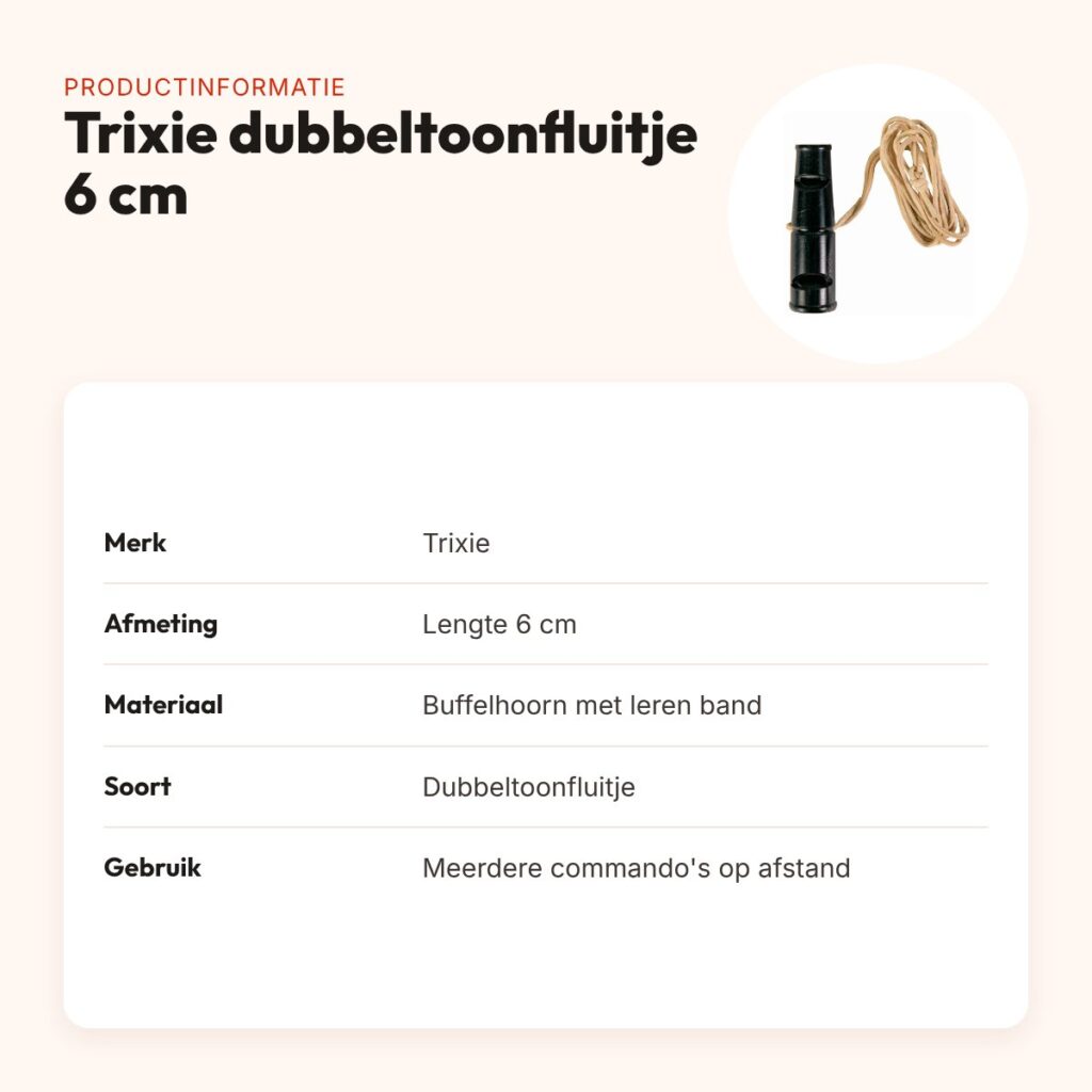 Trixie dubbeltoonfluitje buffelhoorn 6 cm – met leren band – productinformatie