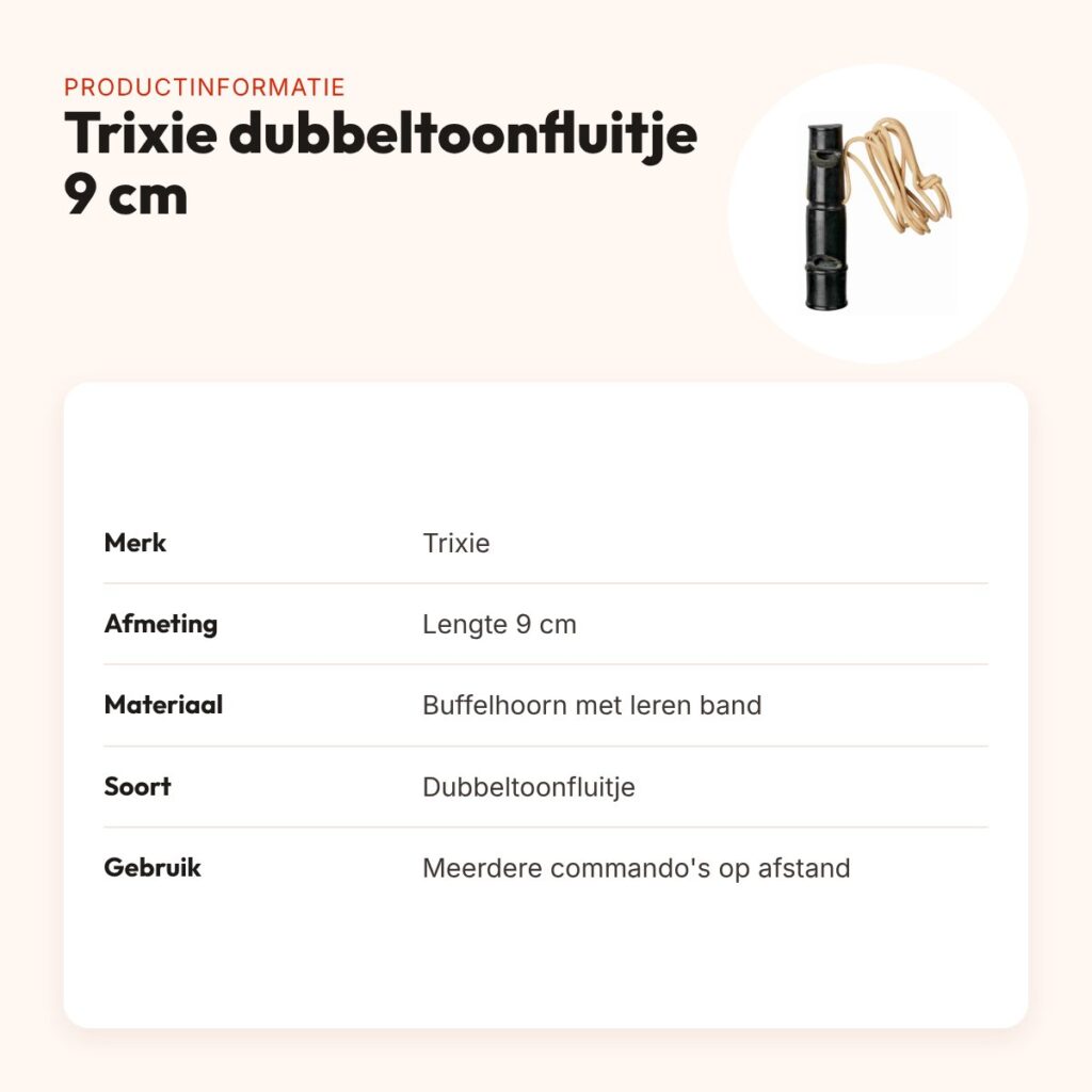 Trixie dubbeltoonfluitje buffelhoorn 9 cm – met leren band – productinformatie