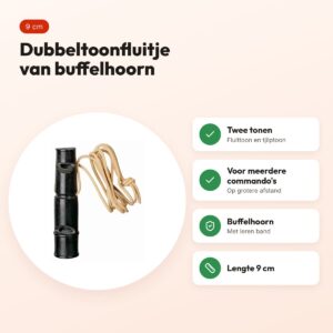 Trixie dubbeltoonfluitje buffelhoorn 9 cm – met leren band – voordelen