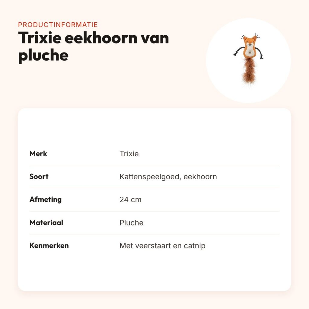 Trixie eekhoorn van pluche met veerstaart en catnip 24 cm – productinformatie