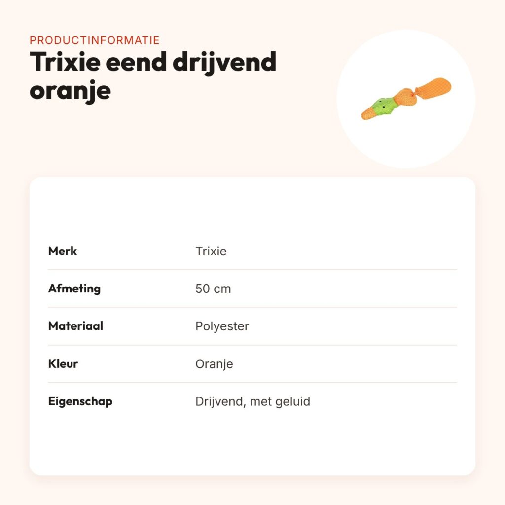 Trixie eend drijvend polyester oranje 50 cm – met geluid – productinformatie