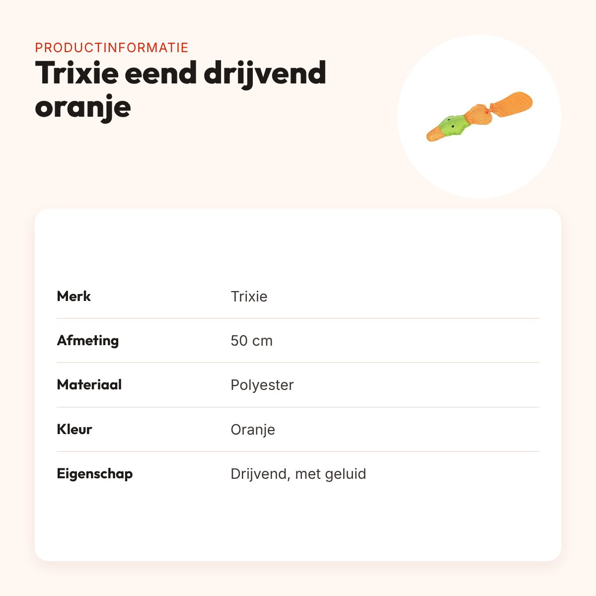 Trixie eend drijvend polyester oranje 50 cm – met geluid – productinformatie