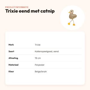 Trixie eend met catnip 19 cm – kattenspeelgoed beige/bruin – productinformatie