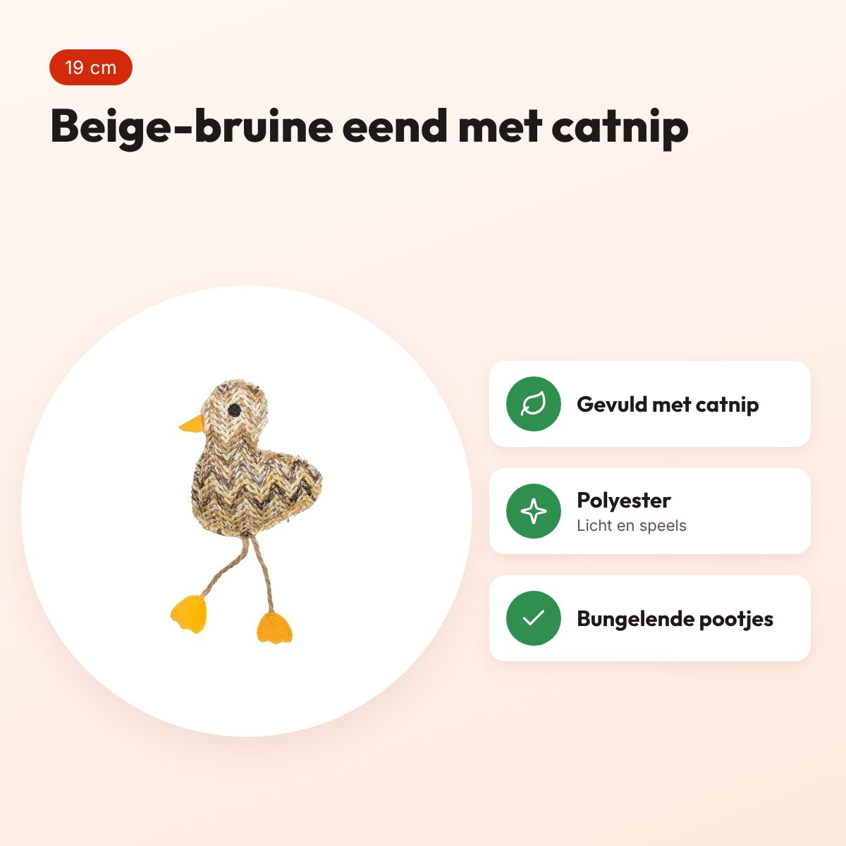 Trixie eend met catnip 19 cm – kattenspeelgoed beige/bruin – voordelen