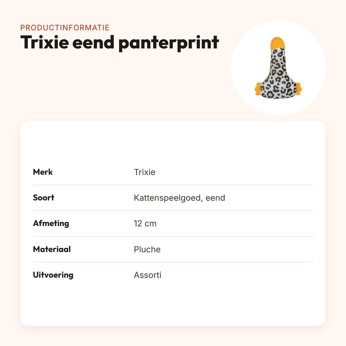 Trixie eend van pluche met panterprint en catnip 12 cm – assorti – productinformatie