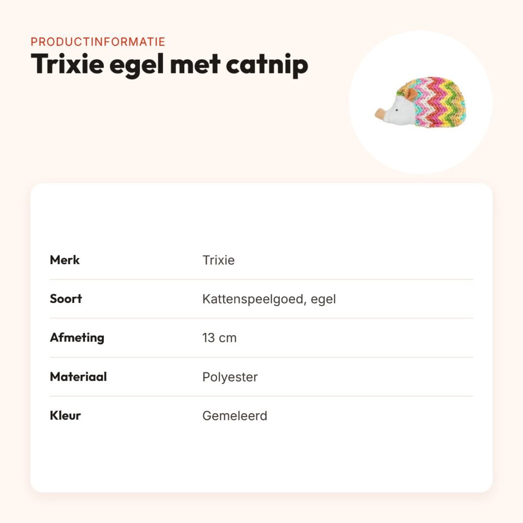 Trixie egel met catnip 13 cm – kattenspeelgoed in gemeleerde kleuren – productinformatie