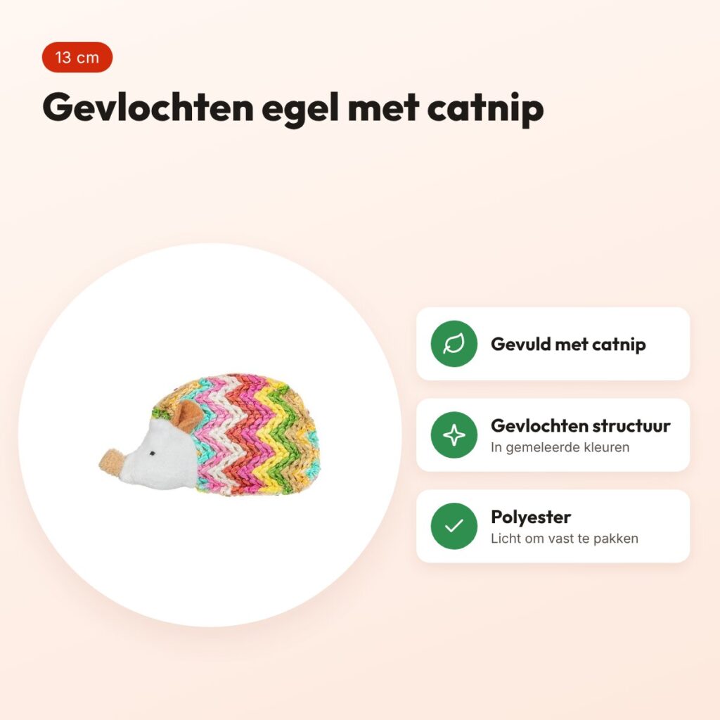 Trixie egel met catnip 13 cm – kattenspeelgoed in gemeleerde kleuren – voordelen