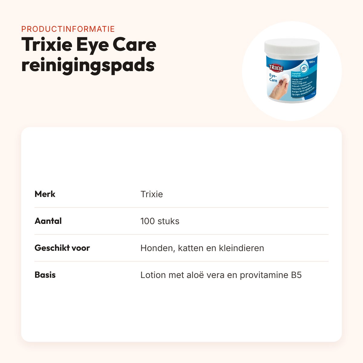 Trixie Eye Care reinigingspads 100 stuks – ogen, met aloë vera – productinformatie