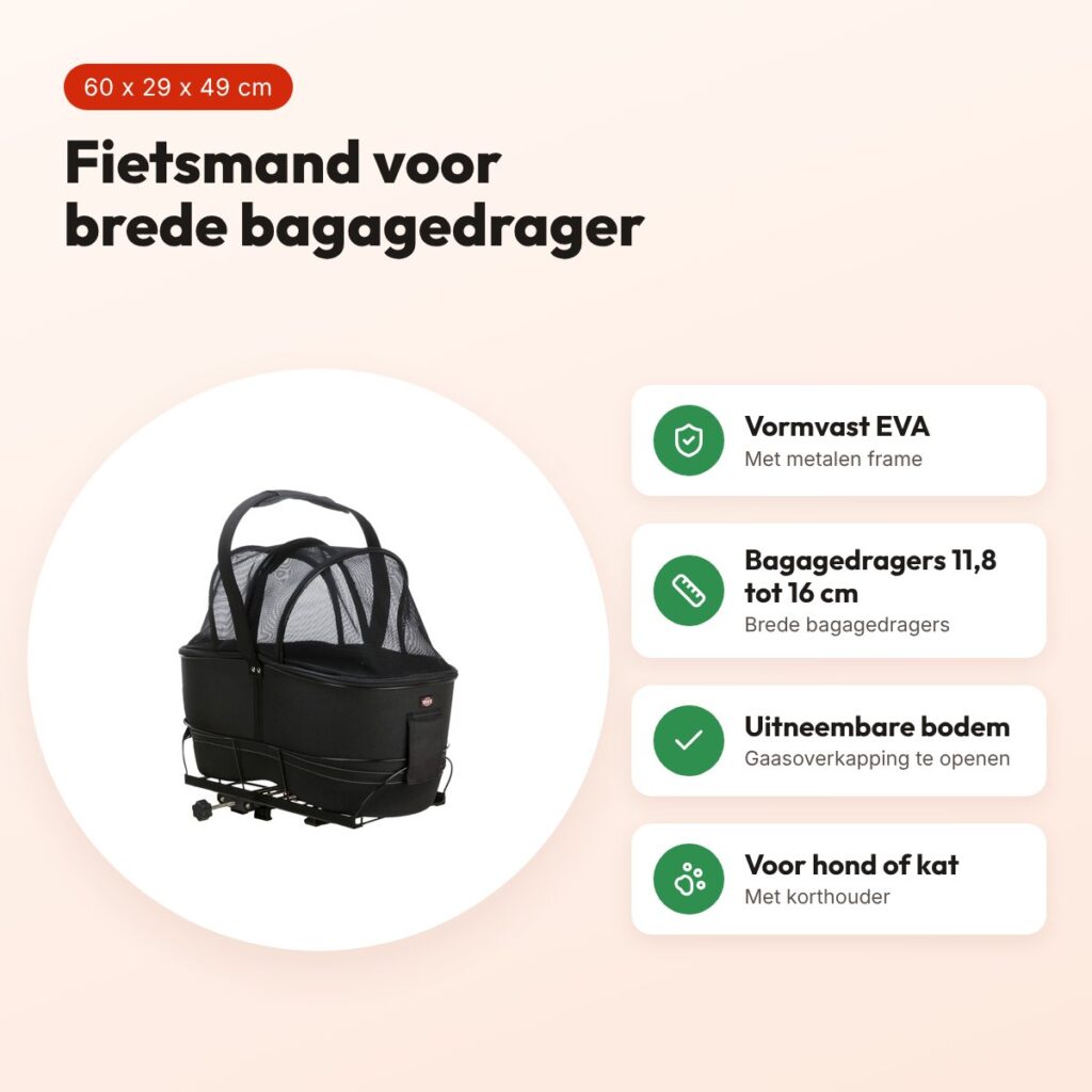 Trixie fietsmand bagagedrager breed zwart 60 x 29 x 49 cm – met korthouder – voordelen