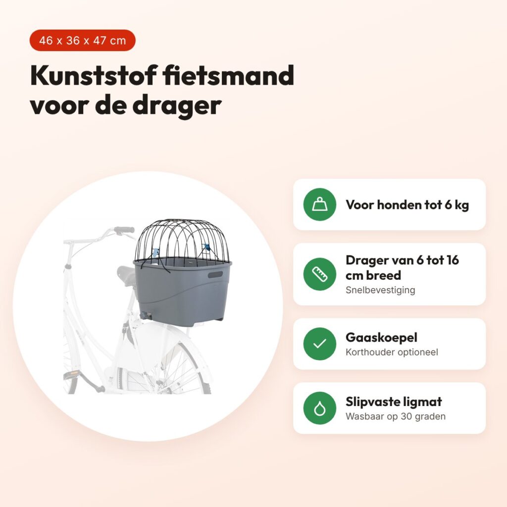 Trixie fietsmand bagagedrager draadkoepel grijs 46 x 36 x 47 cm – tot 6 kg – voordelen