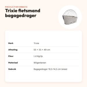 Trixie fietsmand bagagedrager grijs 55 x 35 x 49 cm – met rooster – productinformatie