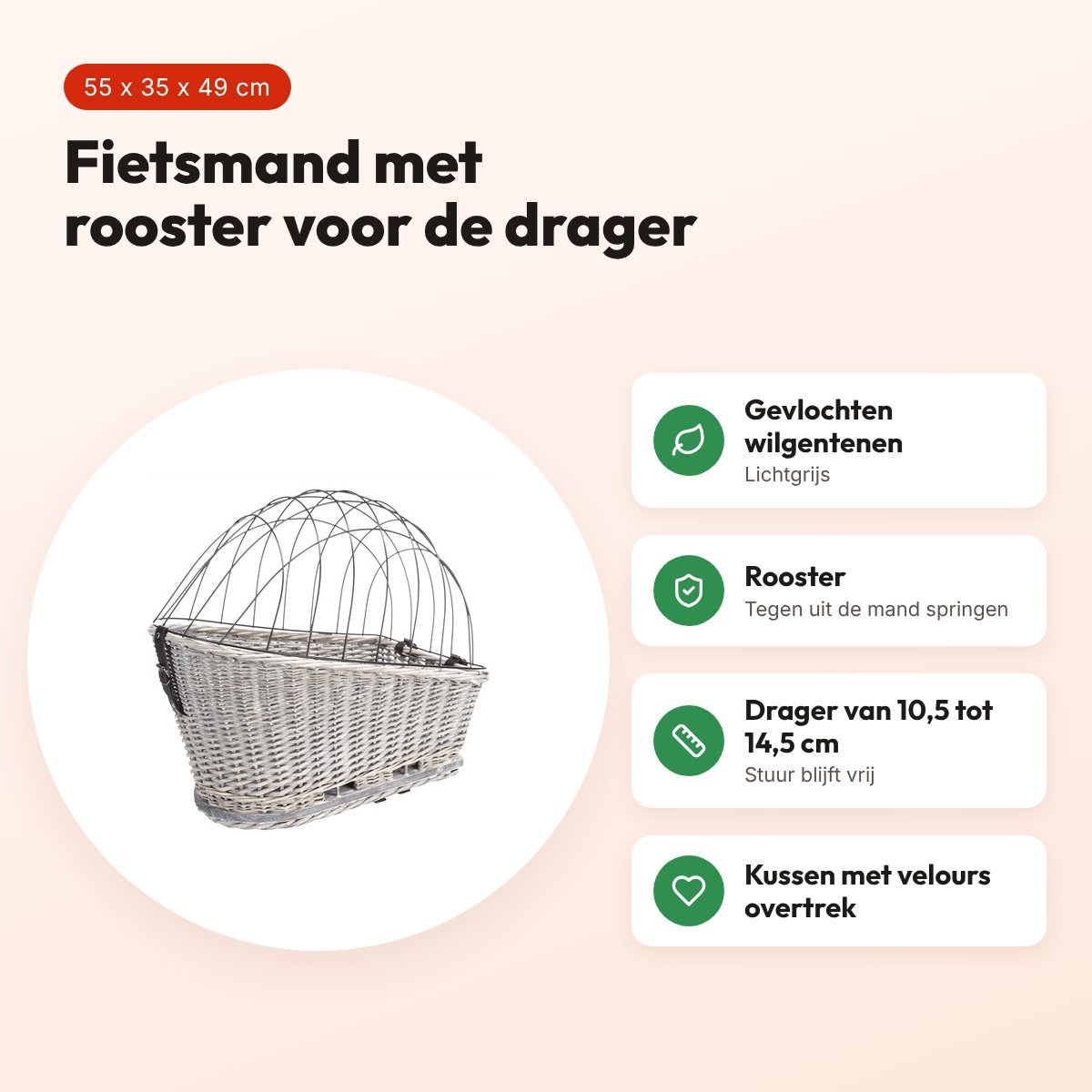 Trixie fietsmand bagagedrager grijs 55 x 35 x 49 cm – met rooster – voordelen