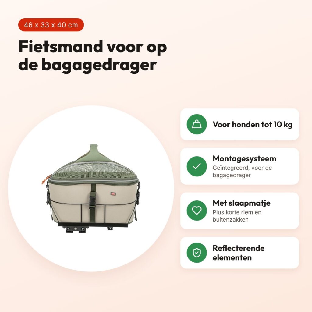 Trixie fietsmand hond voor bagagedrager olijfgroen/beige – tot 10 kg – voordelen