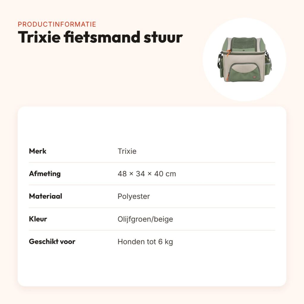 Trixie fietsmand hond voor stuur olijfgroen/beige – tot 6 kg – productinformatie