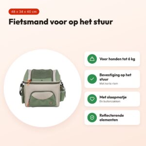 Trixie fietsmand hond voor stuur olijfgroen/beige – tot 6 kg – voordelen