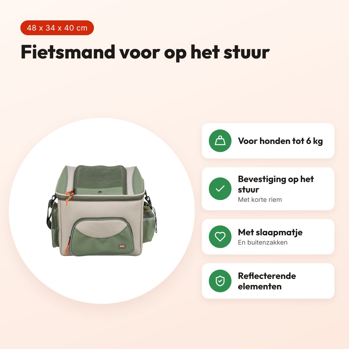 Trixie fietsmand hond voor stuur olijfgroen/beige – tot 6 kg – voordelen