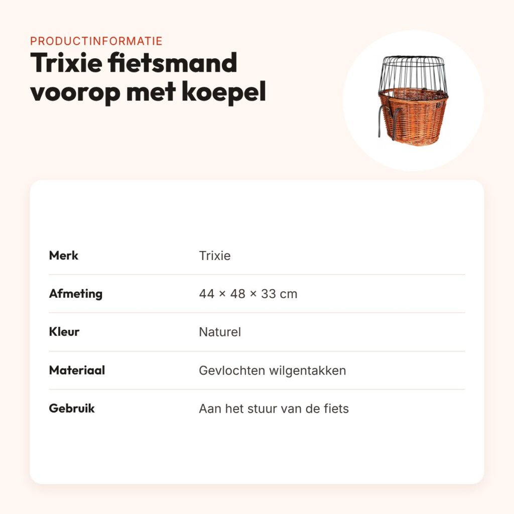 Trixie fietsmand met draadkoepel voorop naturel 44 x 48 x 33 cm – productinformatie