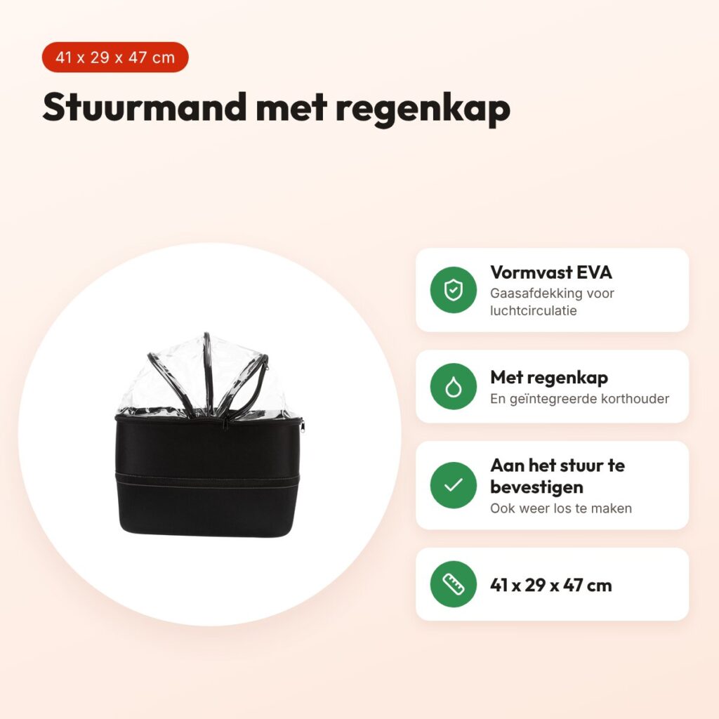 Trixie fietsmand voor op het stuur zwart 41 x 29 x 47 cm – met regenkap – voordelen