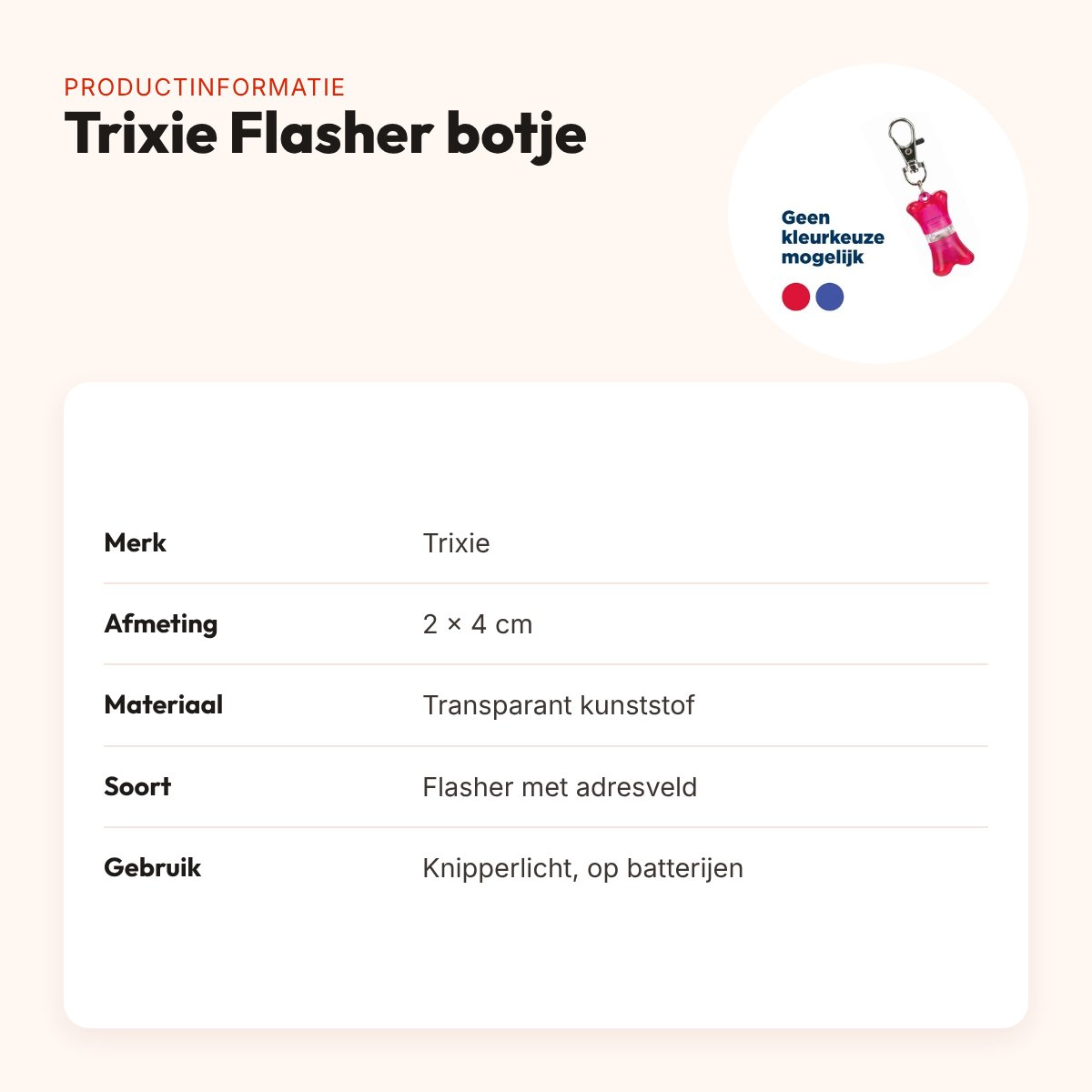 Trixie Flasher botje 2 x 4 cm – knipperlicht met adresveld – productinformatie