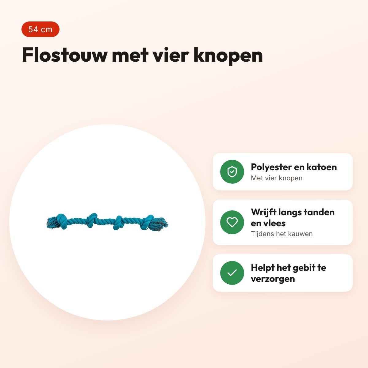 Trixie flostouw 4 knopen blauw 54 cm – polyester en katoen – voordelen